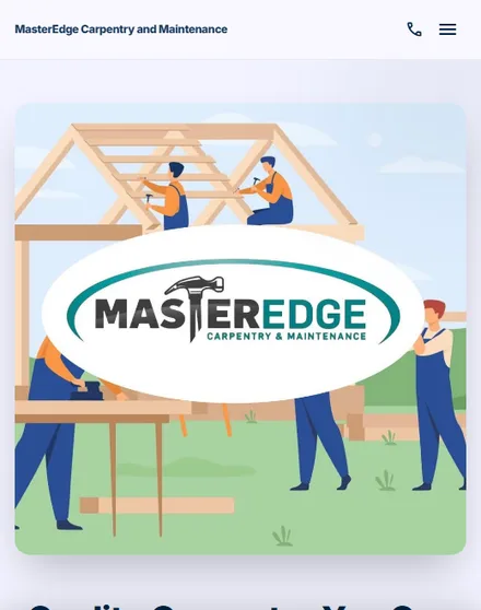 Master Edge Carpentry's real WebGecko-built website, shown on a phone